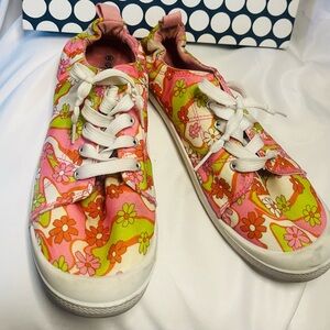 SOUL MATES Floral Pink and Orange Women's Sneakers
